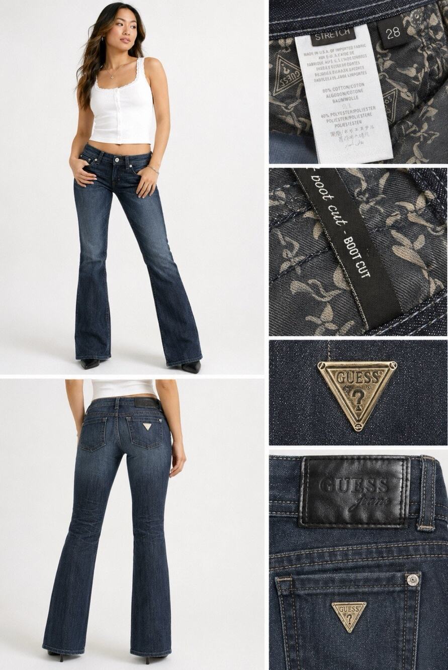 Y2K Indie Sleaze Guess Daredevil Women's Boot Cut Jeans Size 28 Dark Wash Indigo